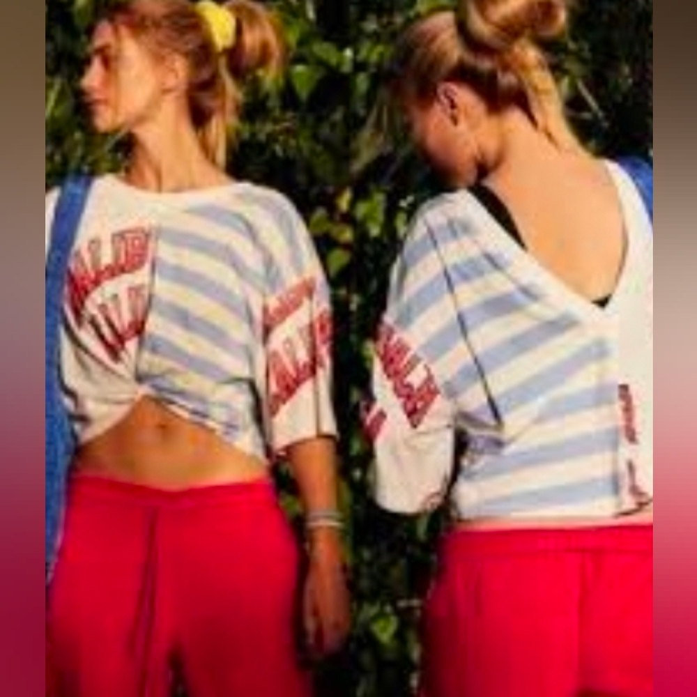 Free People Movement Coastal Graphic Cali Combo Crop Tee | Size Small